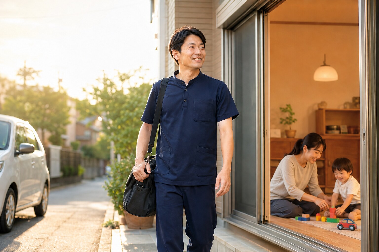 勤務終了後に帰宅する訪問施術者